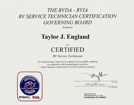 Taylor's Mobile RV Service in Oceanside, CA