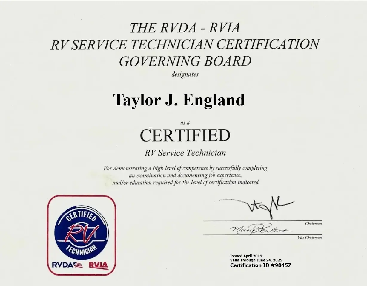 Taylor's Mobile RV Service, RV inspection in Oceanside